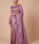 Purple purple kanjivaram woven design sarees with blouse piece unstiched blouse