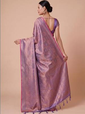 Purple purple kanjivaram woven design sarees with blouse piece unstiched blouse 2