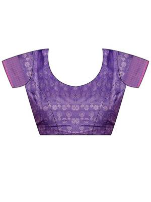 Purple purple kanjivaram woven design sarees with blouse piece unstiched blouse 4