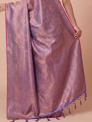 Purple purple kanjivaram woven design sarees with blouse piece unstiched blouse 5