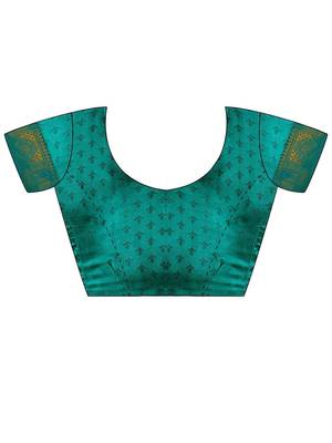 Teal teal kanjivaram woven design sarees with blouse piece unstiched blouse 4