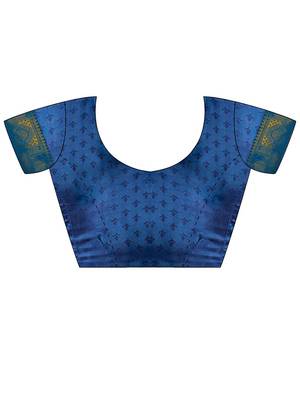 Blue blue kanjivaram woven design sarees with blouse piece unstiched blouse 4