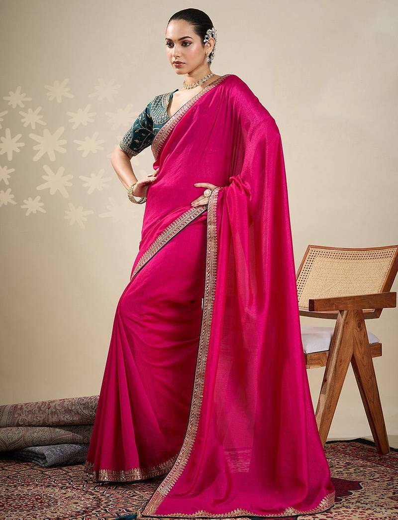 Pink embellished embroidered saree