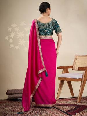 Pink embellished embroidered saree 2