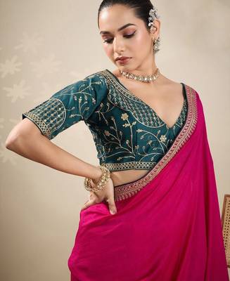 Pink embellished embroidered saree 5