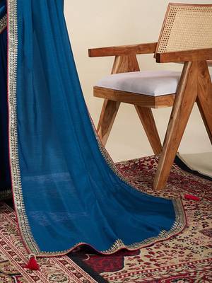Blue solid saree with stitched blouse 4