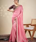 Peach women solid embellished border saree