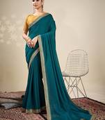 Teal embellished saree with blouse piece