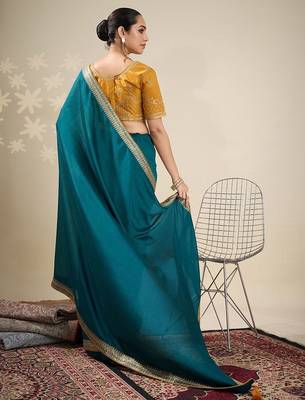 Teal embellished saree with blouse piece 2