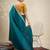 Teal embellished saree with blouse piece