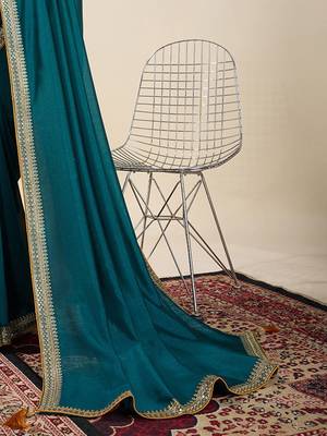 Teal embellished saree with blouse piece 5