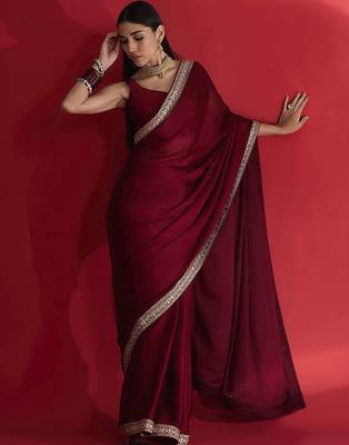 Maroon women embellished bordered sarees 1