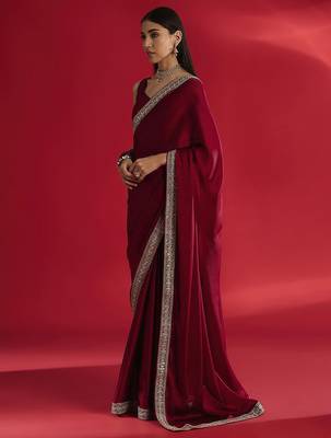 Maroon women embellished bordered sarees 2