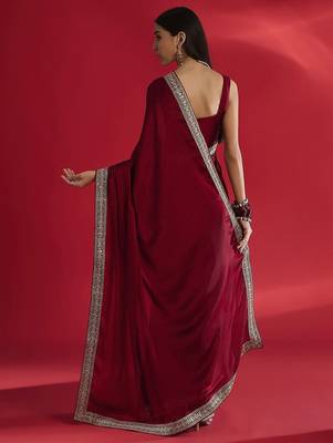 Maroon women embellished bordered sarees 3