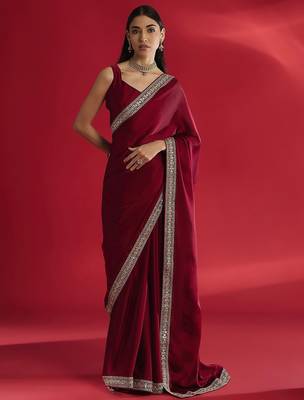 Maroon women embellished bordered sarees 4