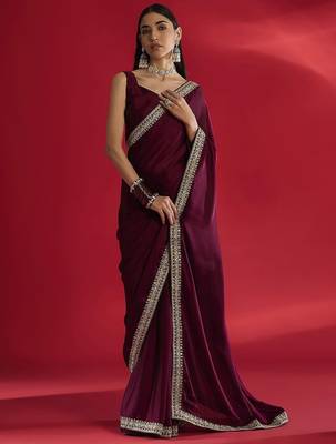 Magenta embellished saree with blouse piece 1