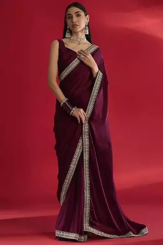 Magenta embellished saree with blouse piece