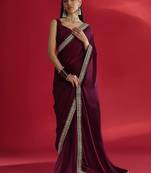 Magenta embellished saree with blouse piece