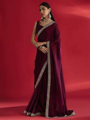 Magenta embellished saree with blouse piece 2