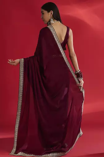 Magenta embellished saree with blouse piece