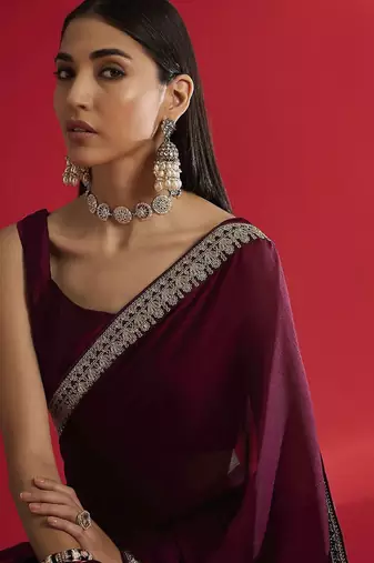 Magenta embellished saree with blouse piece