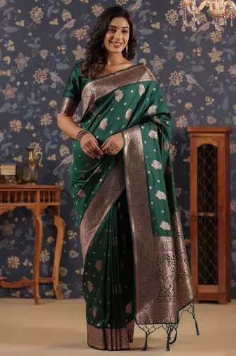 Green ethnic woven design banarasi saree