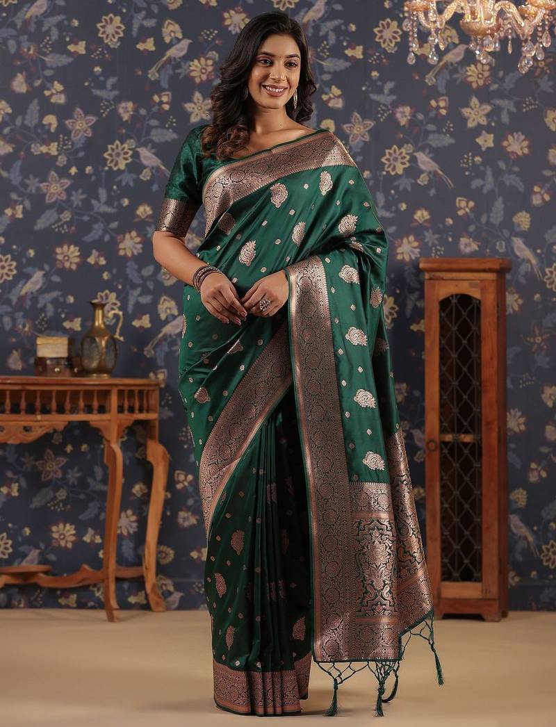 Green ethnic woven design banarasi saree