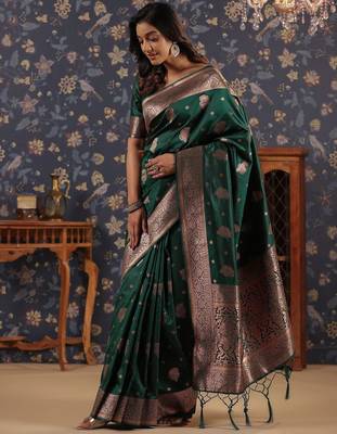 Green ethnic woven design banarasi saree 2