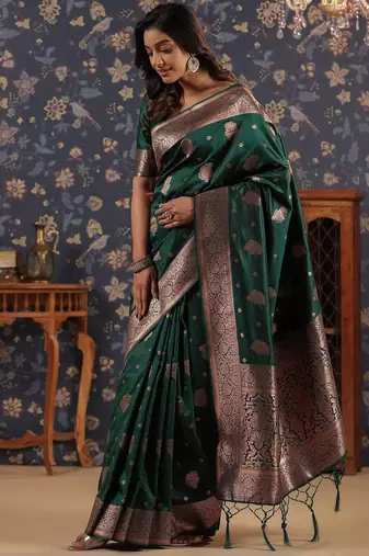 Green ethnic woven design banarasi saree