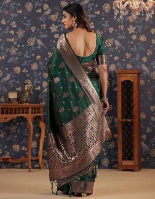 Green ethnic woven design banarasi saree 3