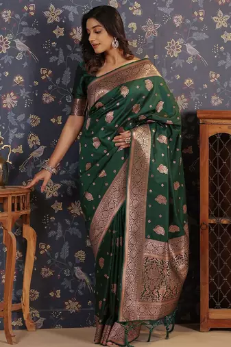 Green ethnic woven design banarasi saree