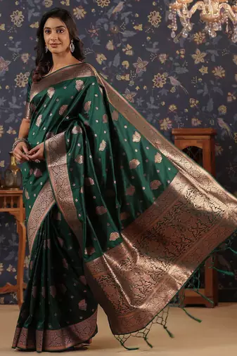 Green ethnic woven design banarasi saree