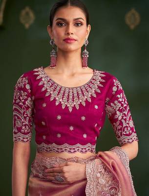 Rose embellished festive wear with matching blouse 5
