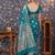 Teal woven design floral zari banarasi saree