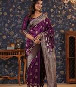 Burgundy woven design banarasi saree