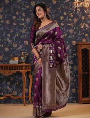 Burgundy woven design banarasi saree 2