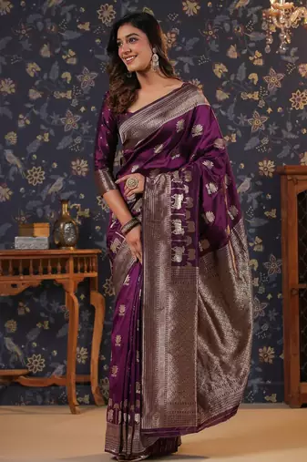 Burgundy woven design banarasi saree