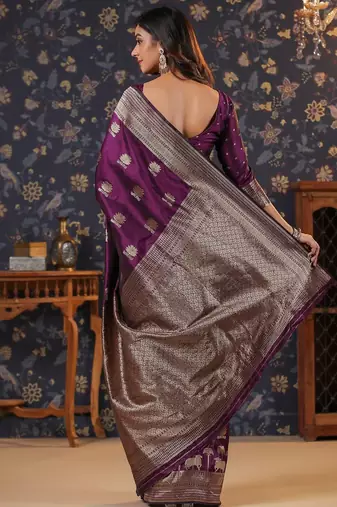 Burgundy woven design banarasi saree