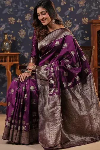 Burgundy woven design banarasi saree