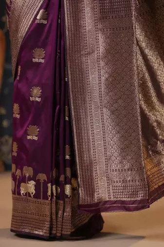 Burgundy woven design banarasi saree