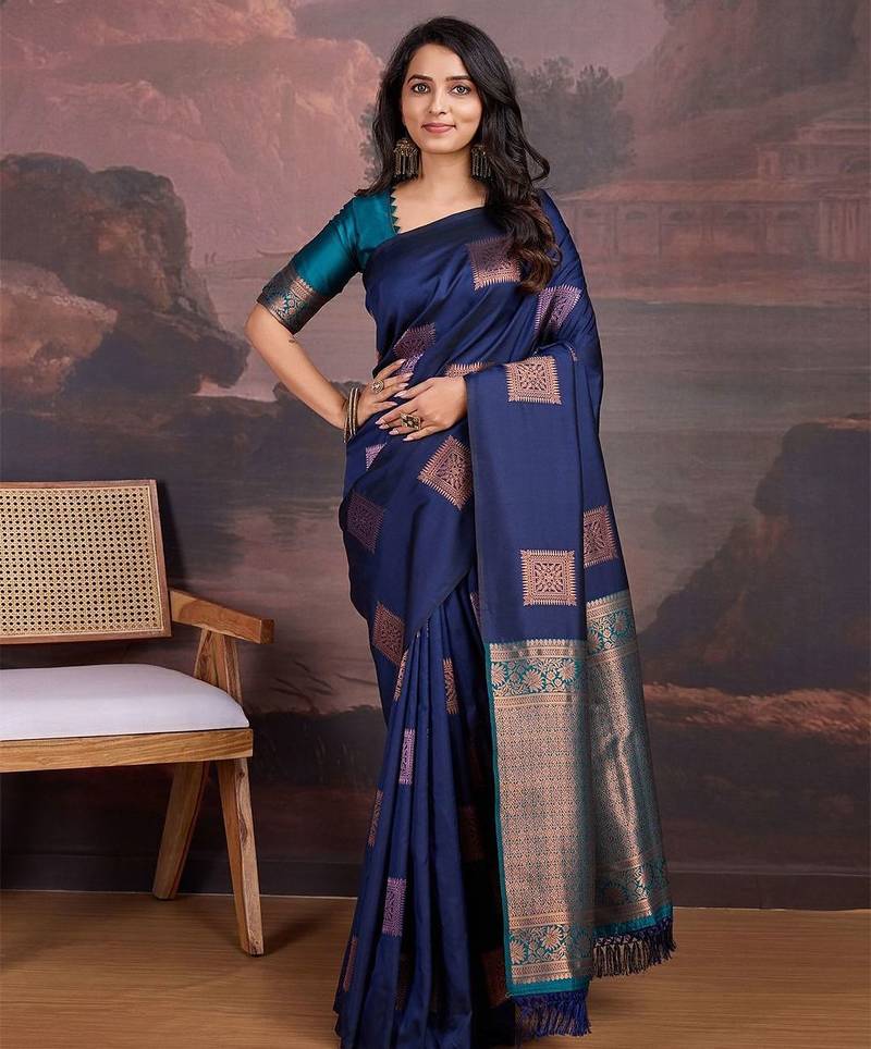 Navy blue woven design sarees