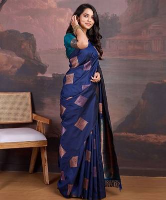 Navy blue woven design sarees 2