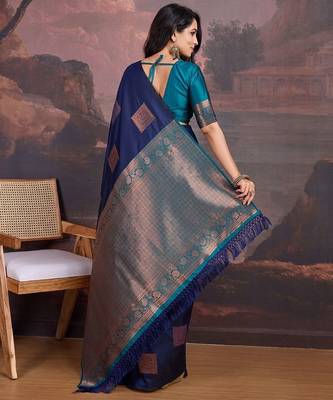 Navy blue woven design sarees 3