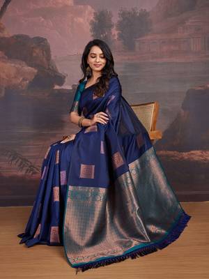 Navy blue woven design sarees 4