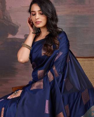 Navy blue woven design sarees 5