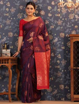 Violet ethnic motifs woven-design saree 1