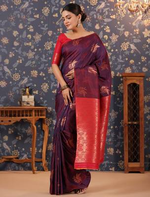 Violet ethnic motifs woven-design saree 2