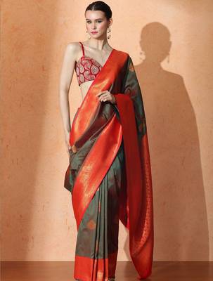 Green woven design saree with blouse 1