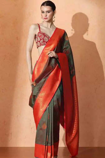 Green woven design saree with blouse