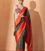 Green woven design saree with blouse
